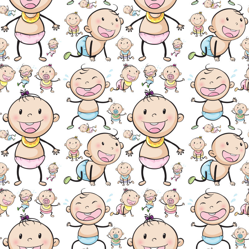 抽象矢量卡通婴儿元素无缝背景设计