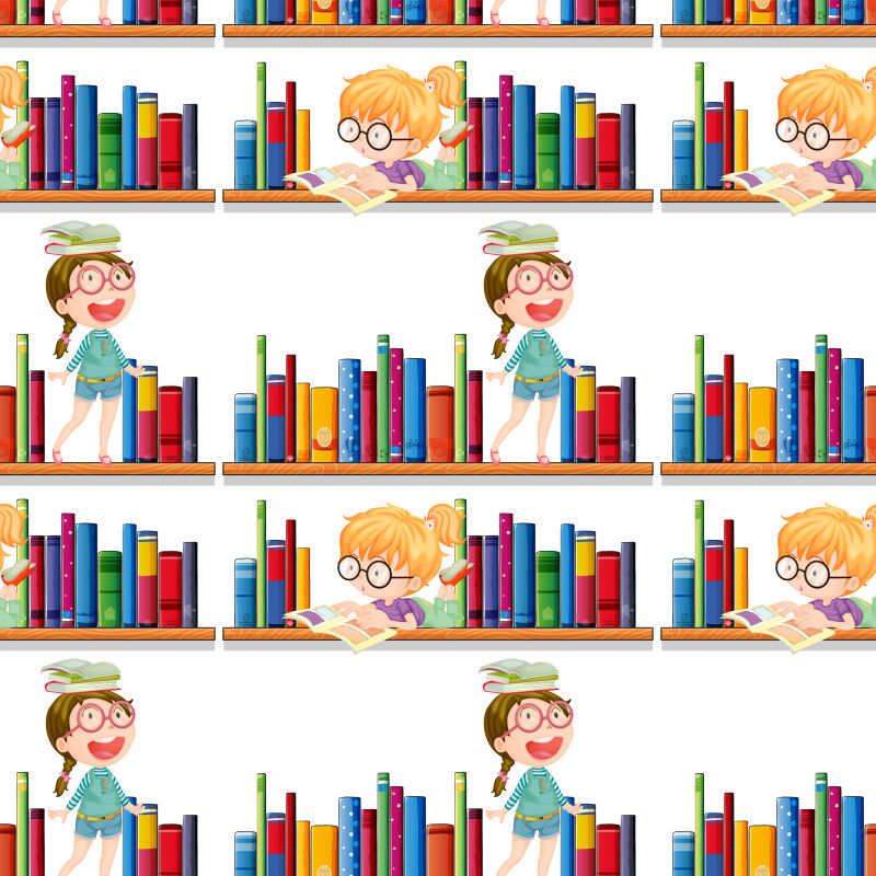 抽象矢量看书的儿童无缝装饰背景