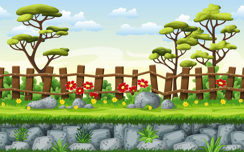 抽象矢量现代卡通自然风景插图设计