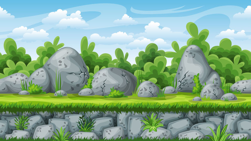 抽象矢量卡通巨石森林插图设计