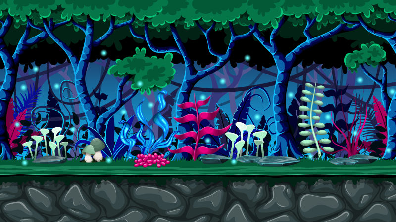 抽象矢量魔幻森林卡通插图设计