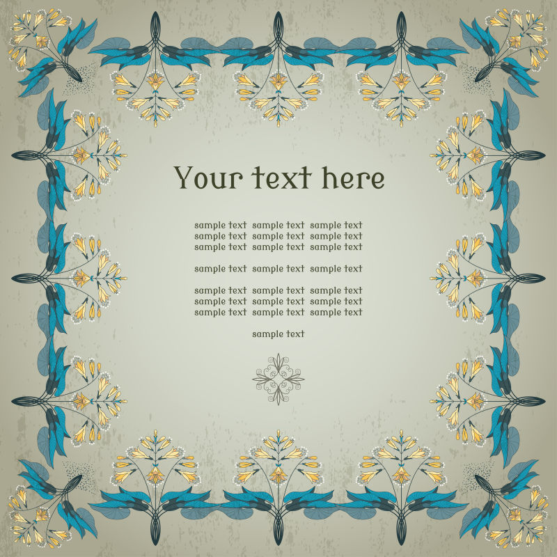 矢量方框花卉图案的现代风格玉簪植物古董石膏背景地点为您的文本完美的邀请通知或问候