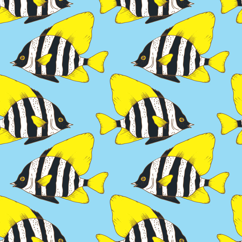 抽象矢量卡通斑马鱼装饰无缝背景