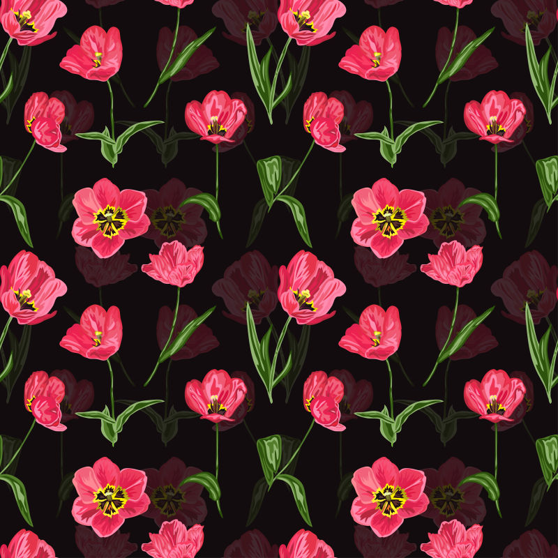 矢量现代红花设计无缝背景插图设计