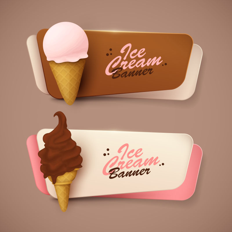一套带有冰淇淋的矢量横幅