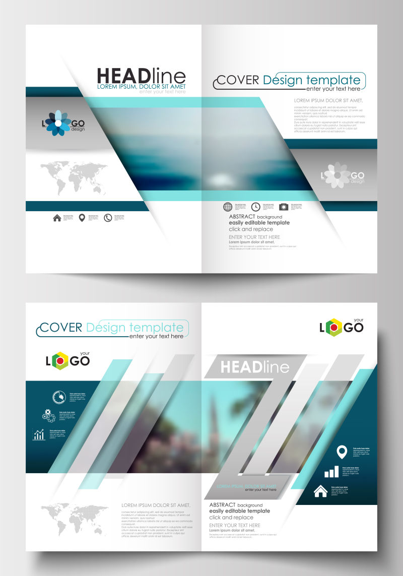 矢量现代蓝色几何风格的宣传单创意设计