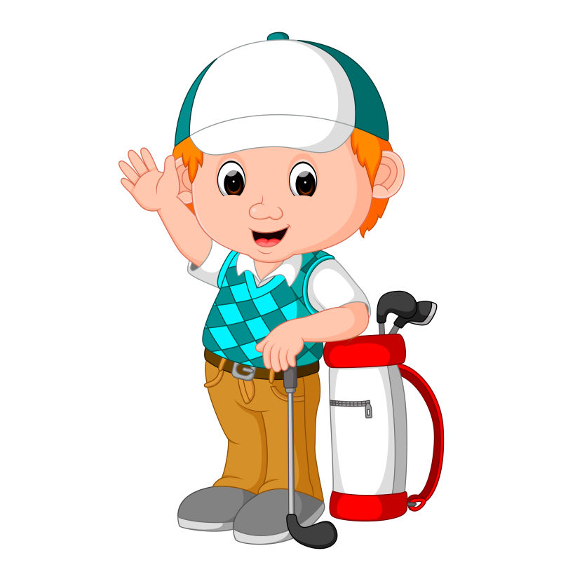 抽象矢量现代打高尔夫的孩子插图设计