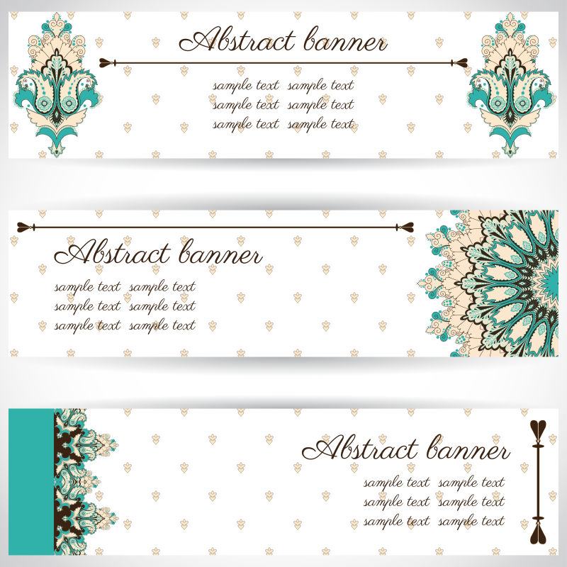 设置三个水平横幅东方模式地点为您的文本