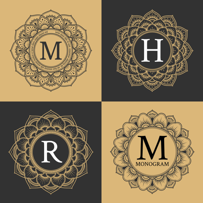 矢量古典装饰花纹元素的字母标志
