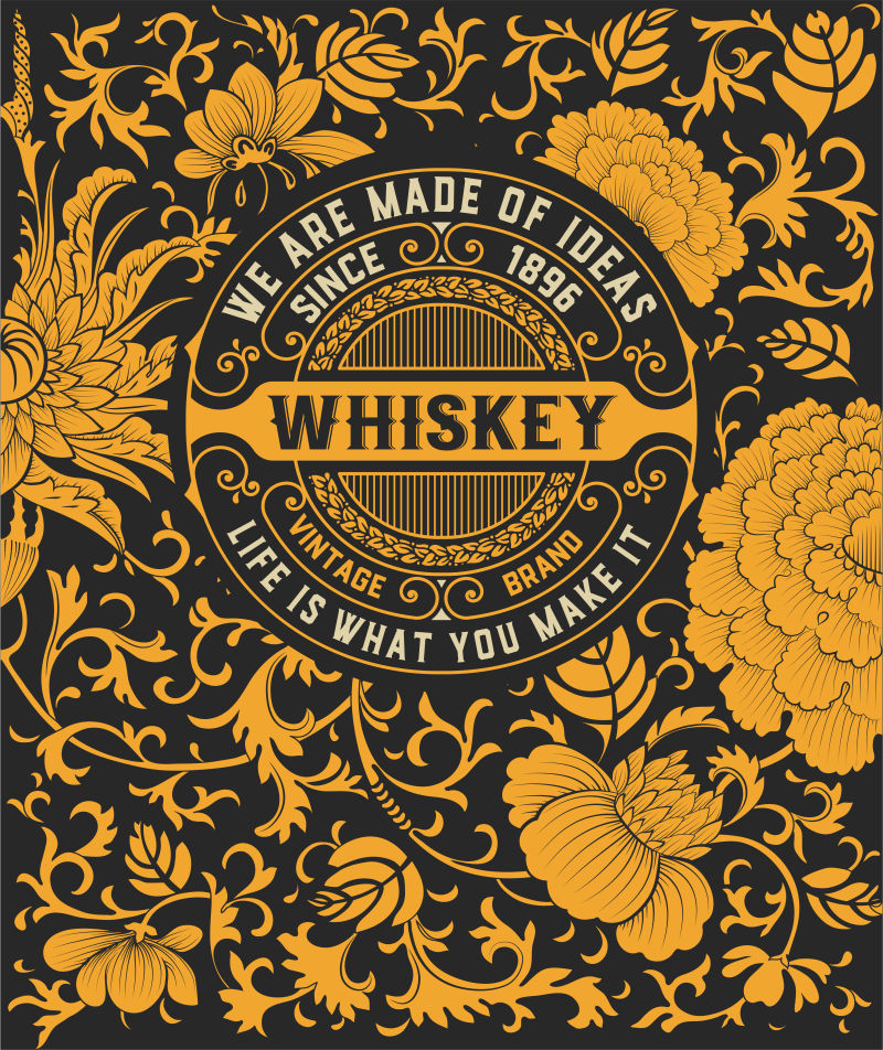 抽象矢量现代威士忌主题标签设计