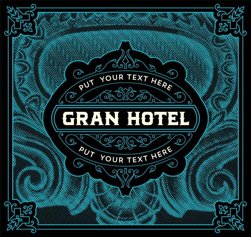 创意矢量蓝色古典风格的威士忌标签设计