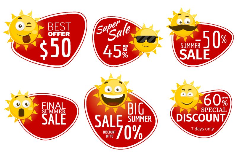 创意矢量可爱太阳元素的时尚销售标签设计