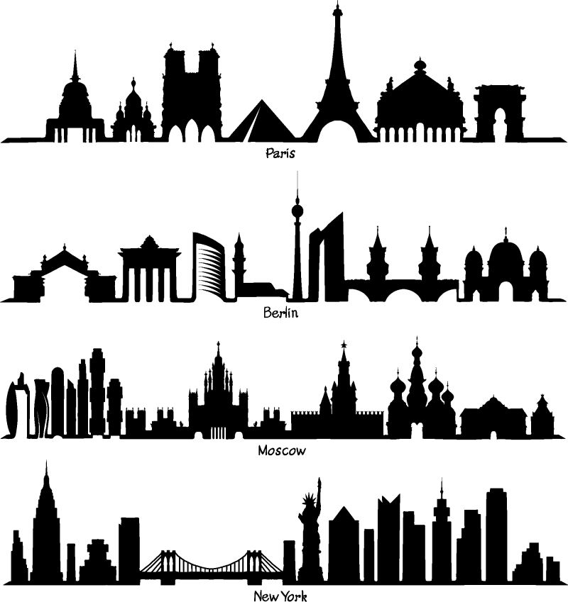 创意矢量现代不同国家的建筑剪影插图