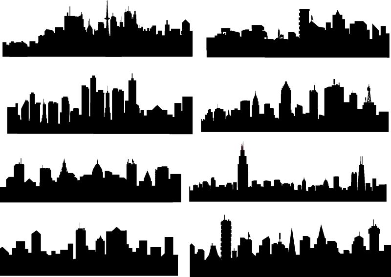 创意矢量现代城市建筑剪影插图