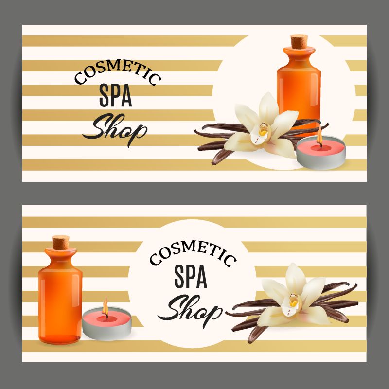 用香草和蜡烛给化妆瓶上油-模板美容店-SPA沙龙-美容产品包装-医疗护理-请柬代金券广告商务