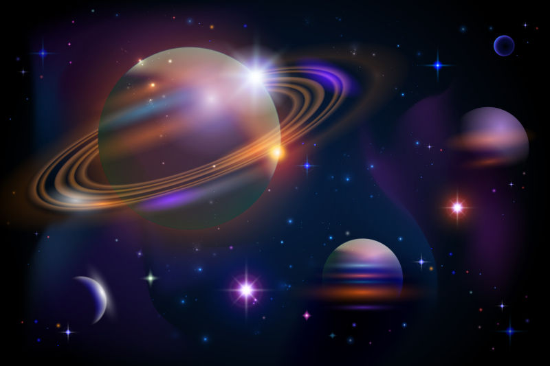 抽象矢量太阳系行星插图设计