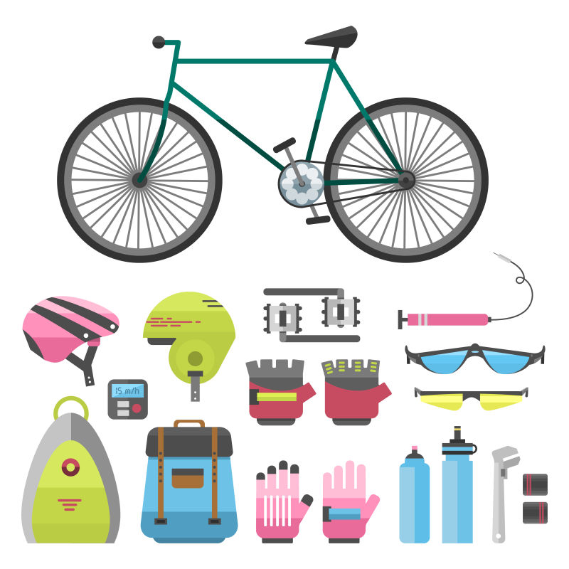矢量现代自行车装备设计插图