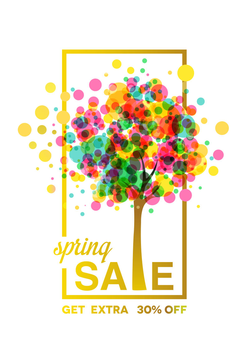 创意矢量彩色树元素的销售背景设计