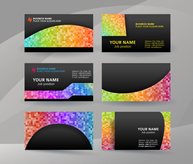 创意矢量现代彩色马赛克元素的时尚名片设计