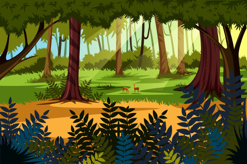 抽象矢量现代自然森林插图设计