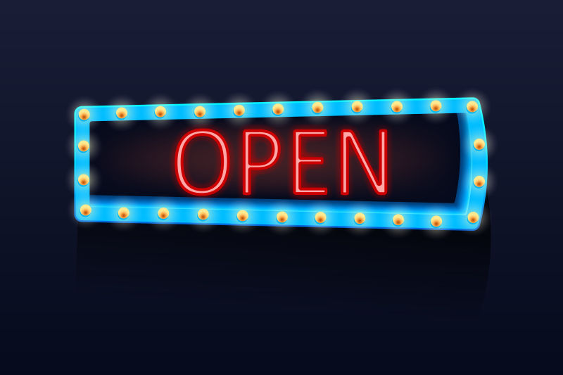 创意矢量开门主题的霓虹灯标志设计