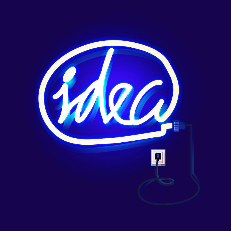创意矢量想法主题的霓虹灯标志设计