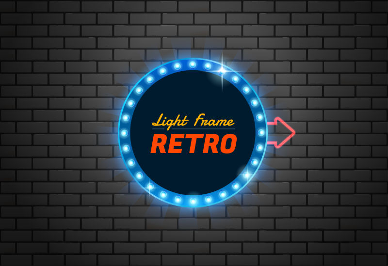 创意矢量蓝色圆形剧院霓虹灯标志设计