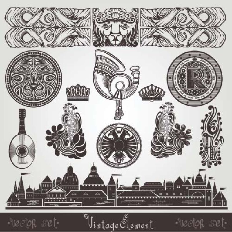 矢量抽象复古装饰风格的古典设计元素