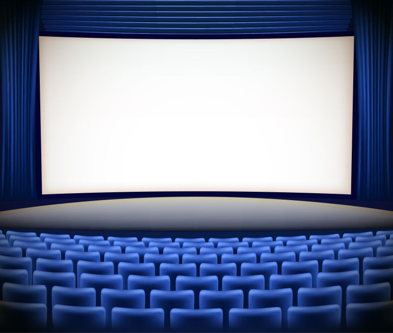 抽象矢量现代蓝色座椅和幕帘的舞台背景设计