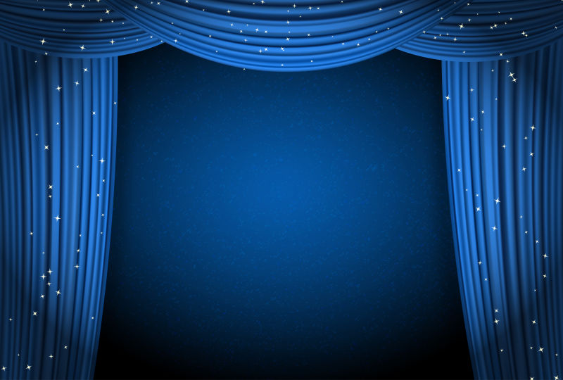 矢量舞台幕布星星背景图片-抽象矢量现代蓝色幕帘元素舞台背景设计素材 