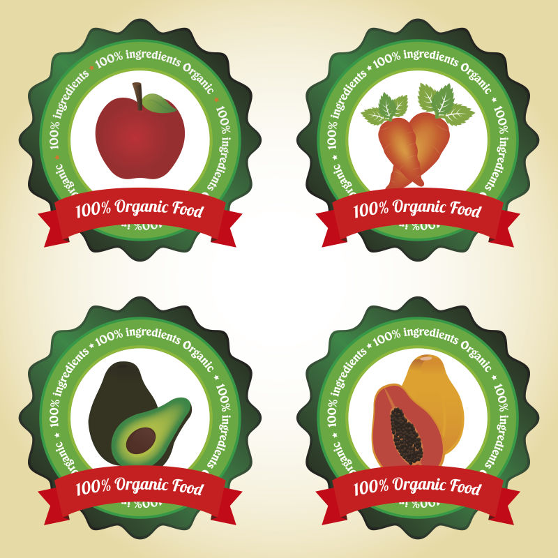 抽象矢量现代新鲜有机食品标签设计