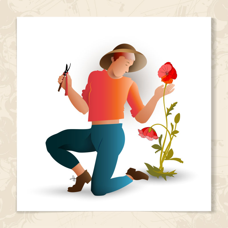 抽象矢量专业园艺工人插图设计