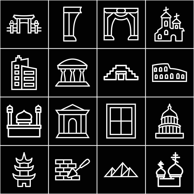 抽象矢量现代白线风格的建筑图标设计