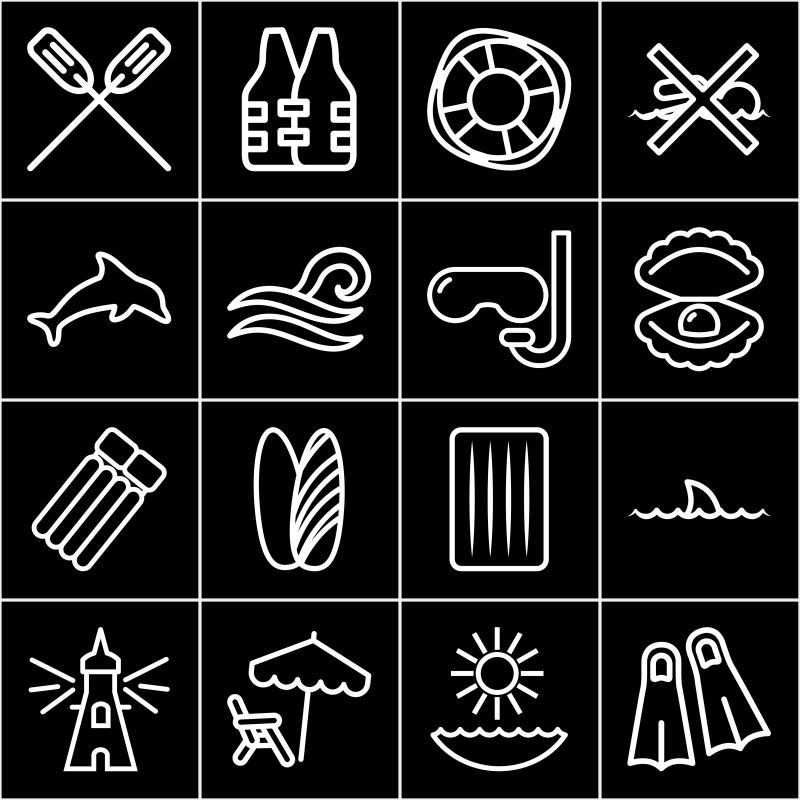 抽象矢量海洋主题的线性图标设计