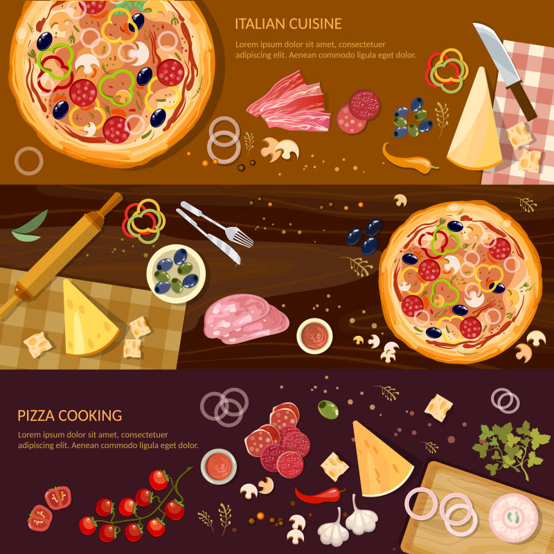 矢量抽象披萨主题的平面设计插图
