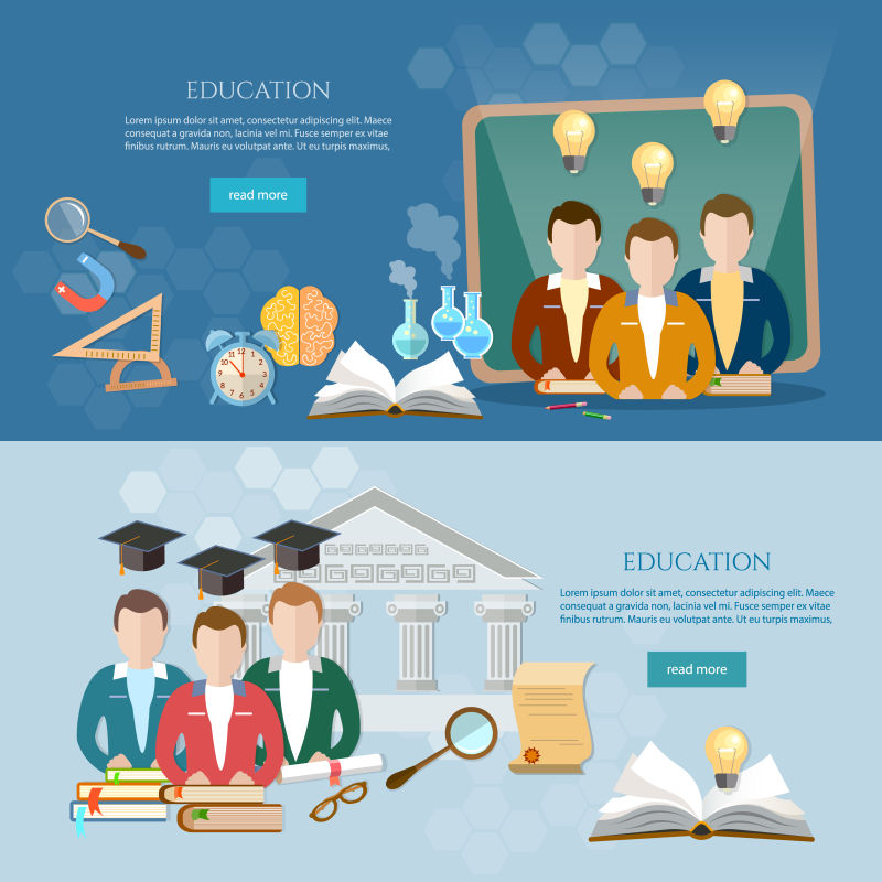 创意矢量现代教育学习主题的平面设计插图
