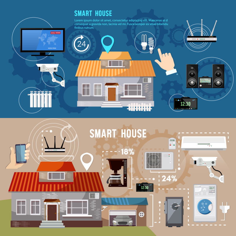抽象矢量现代智能家居主题平面设计插图