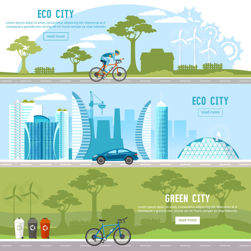 矢量抽象生态城市主题的平面设计插图