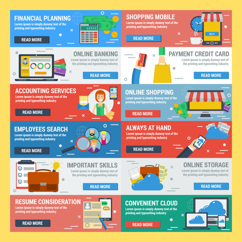 十二条水平横幅-红色蓝色