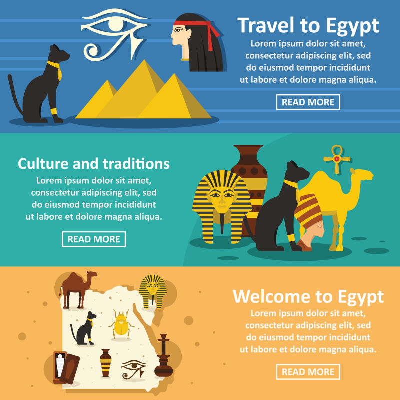 创意矢量埃及旅游主题的横幅平面设计