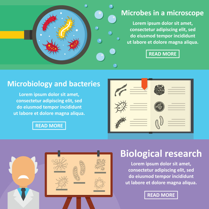 创意矢量细菌研究主题的插图平面设计