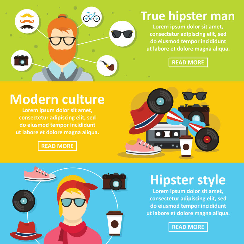 Hipster样式横幅水平设置平面样式