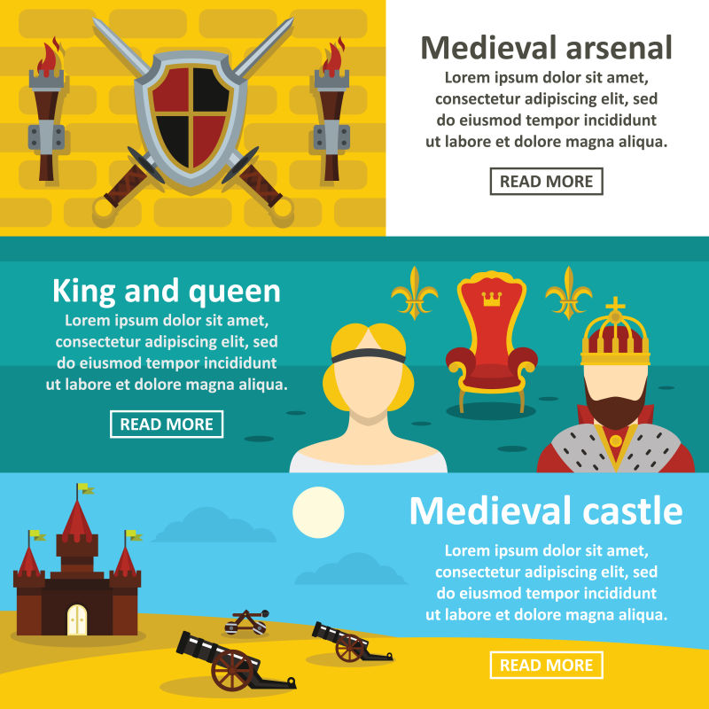 中世纪标志横幅水平设置平面样式