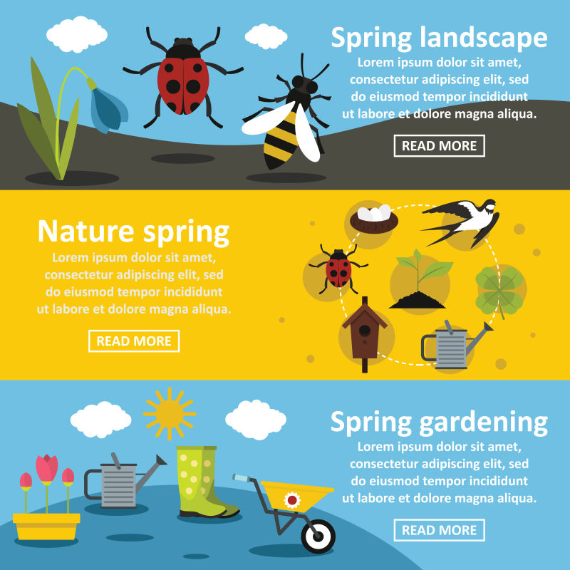 春天自然横幅水平设置平面风格