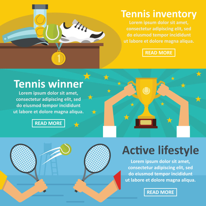 网球横幅水平设置平面风格