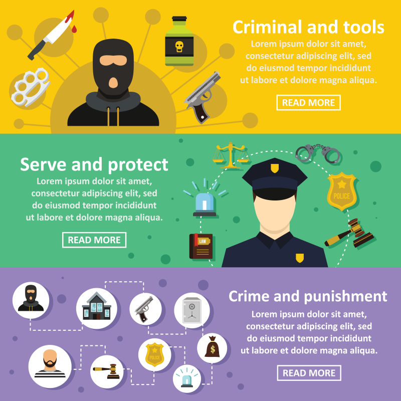 侦探犯罪横幅水平设置平面风格