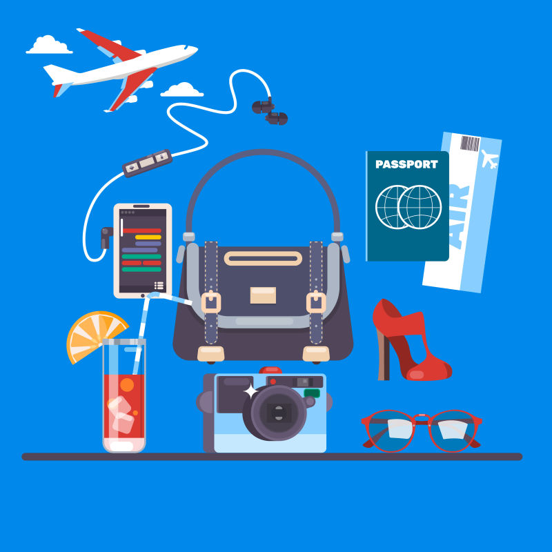 旅游和旅游背景购买或预订网上机票旅游全球商务航班平面矢量插图