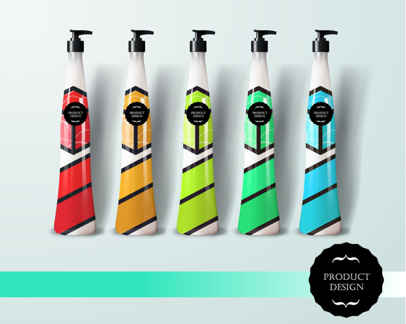 抽象矢量现代彩色时尚瓶子包装设计