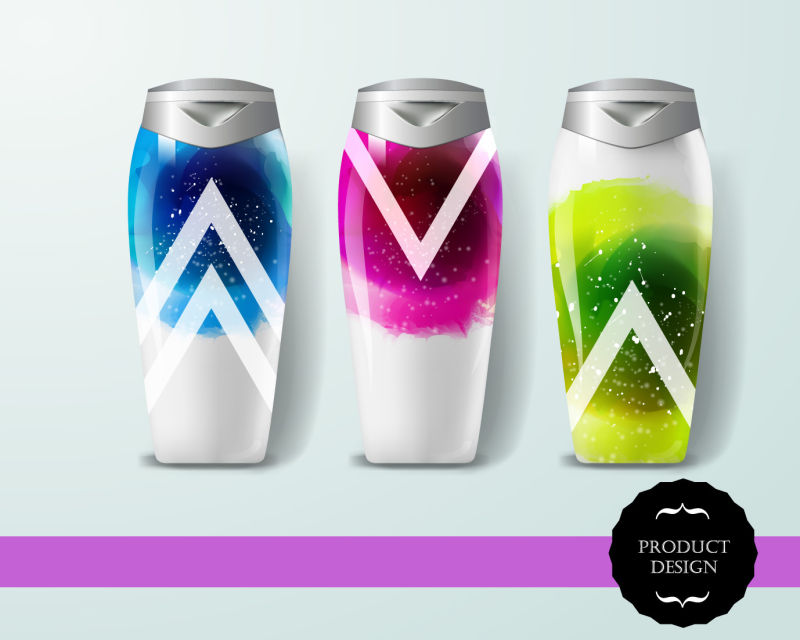 创意矢量彩色时尚包装瓶设计