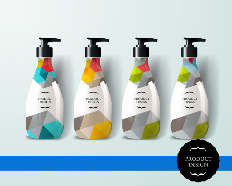 抽象矢量现代彩色几何时尚包装瓶设计